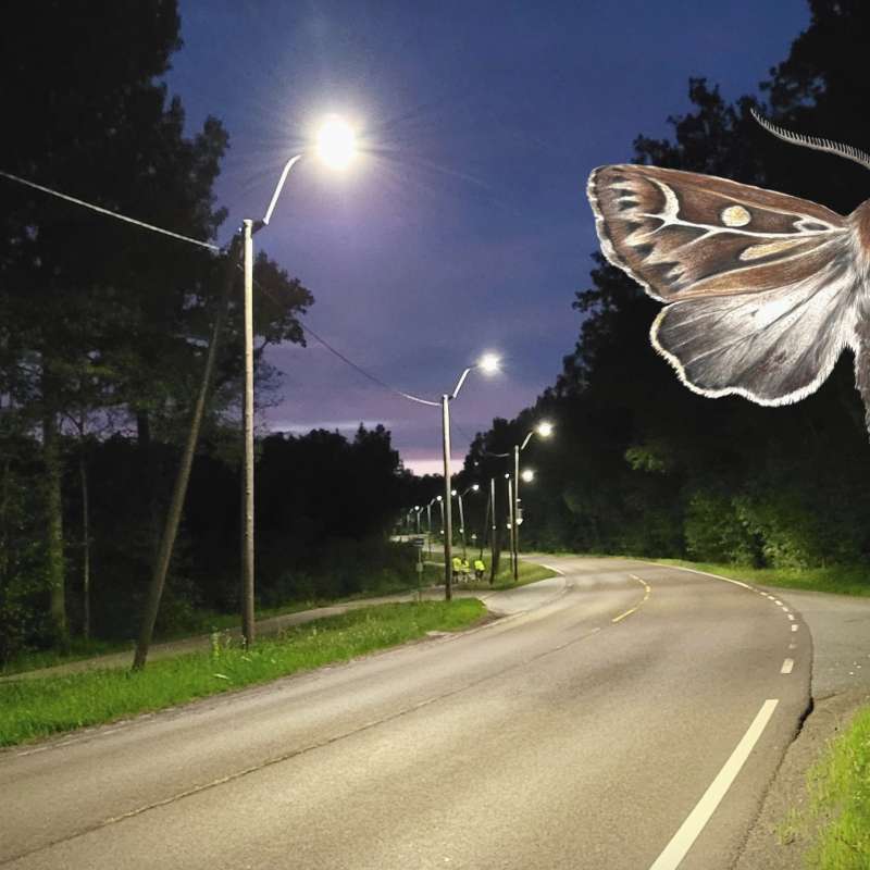 Landevei med illustrasjon av nattsvermer