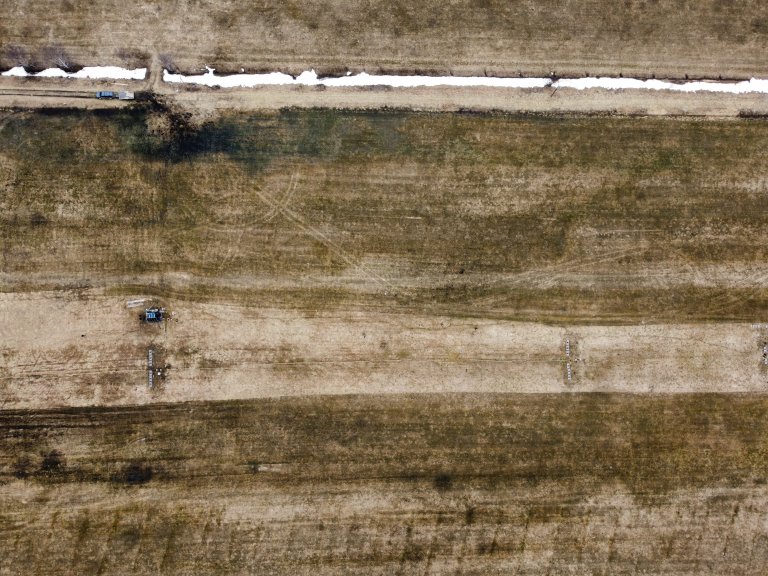 Dronebilde over forsøksfeltet i Pasvik. Foto: Junbin Zhao