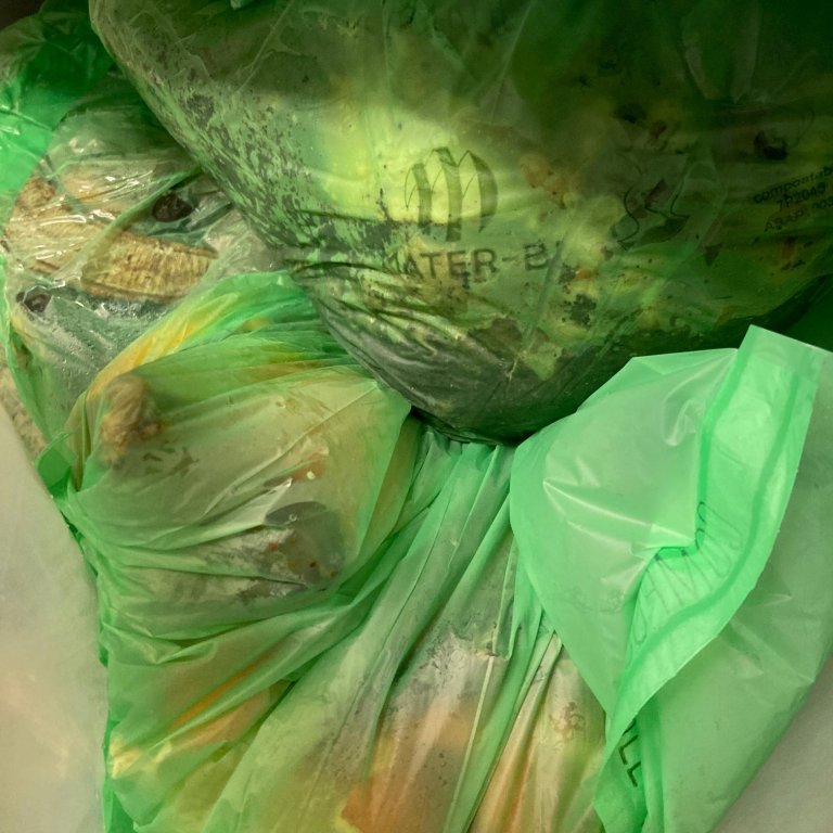Forskerne har funnet både vanlig og nedbrytbar plast i biorest etter biogassproduksjon, og anbefaler derfor at matavfall blir samlet i papirposer i stedet for grønne plastposer. Foto: Claire Coutris