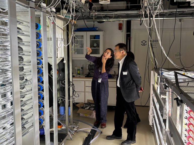 The delegation also visited the Vollebekk Biogas Laboratory, where NIBIO researchers showcased innovative methods for waste treatment, biogas production, and nutrient recovery using microalgae. Photo: Lu Feng/NIBIO