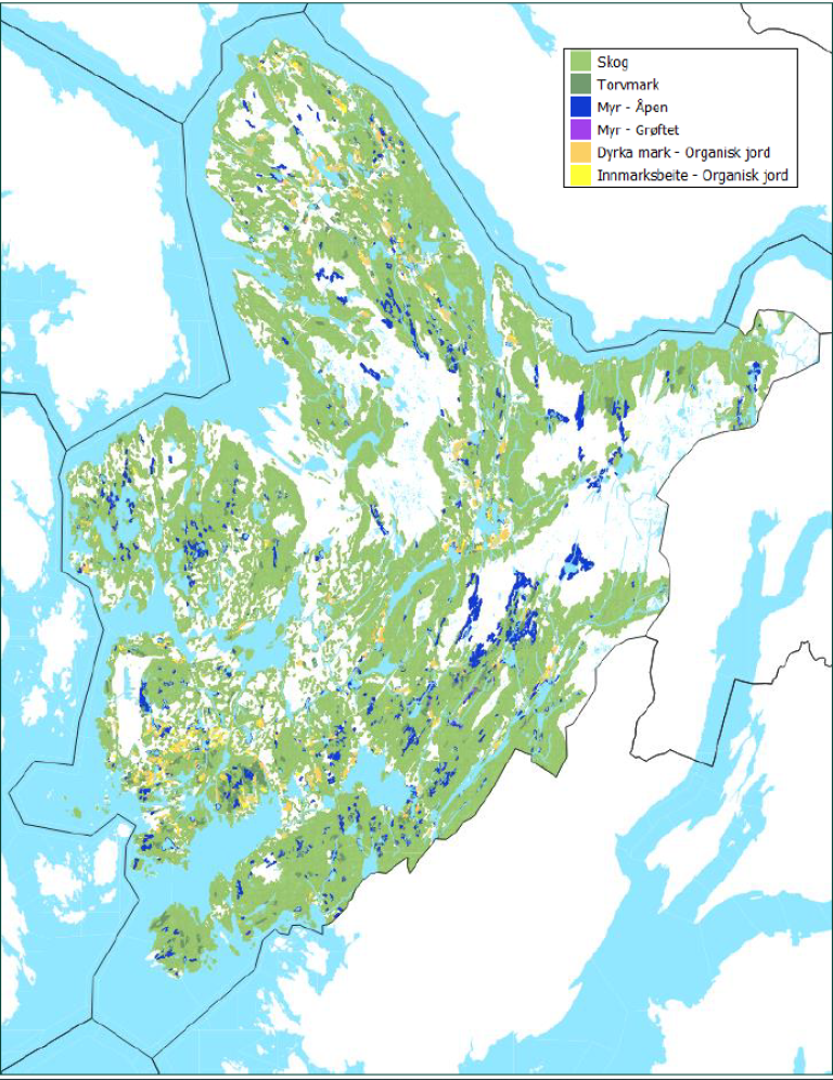 Karbonrike areal i Bergen kommune.