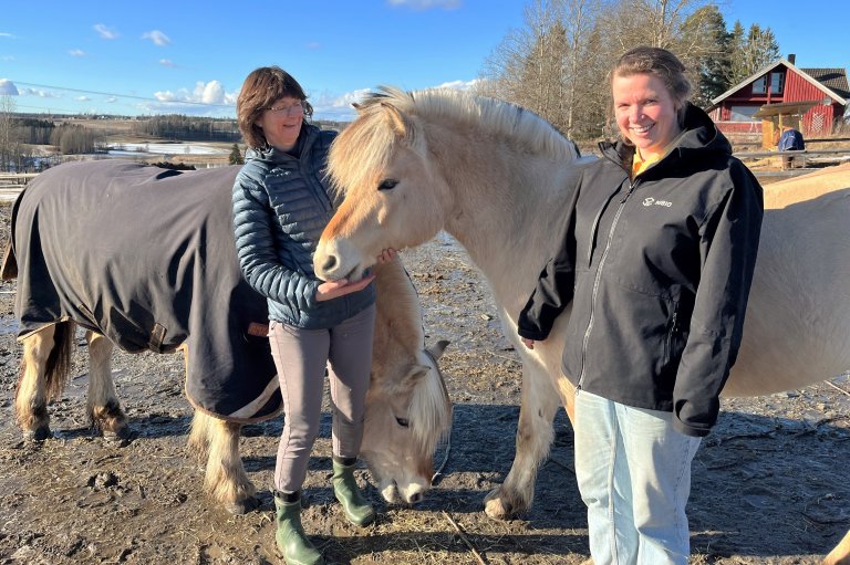 NIBIO-forskerne Grete Stokstad og Hanne Margrete Johnson er begge involvert i prosjektet "Hestforsk". Foto: Ulrike Bayr