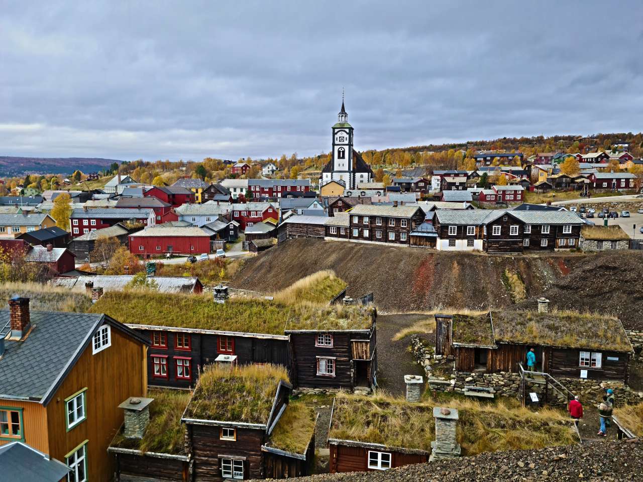 Bilde over Røros med kirken i bakgrunnen 
